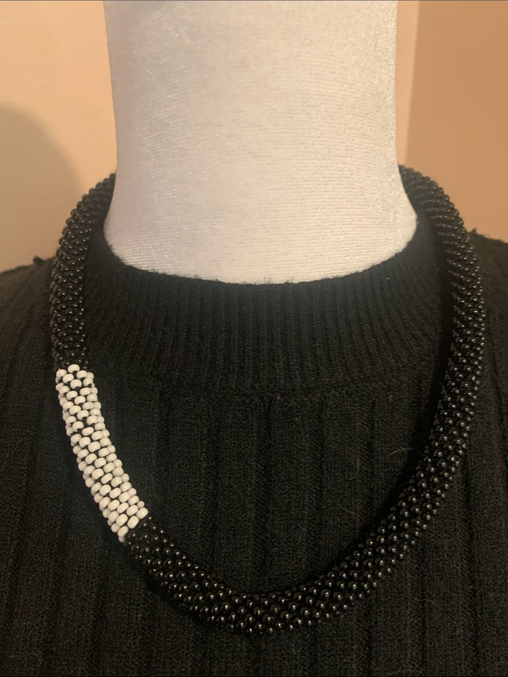 Black and White Beaded Necklace - Elegant Women's Statement Piece